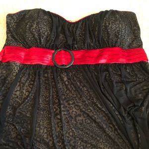 Strapless Black Overlay Animal Print Dress